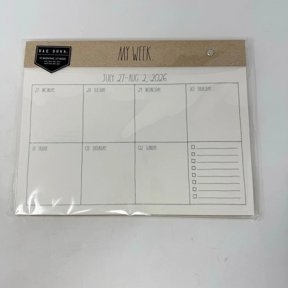 Rae Dunn My Week Weekly Planner 17 Month Aug 2026-Dec 2027 Desk Pad Kraft Paper